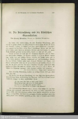 14. Die Beleuchtung und die städtischen Gasanstalten