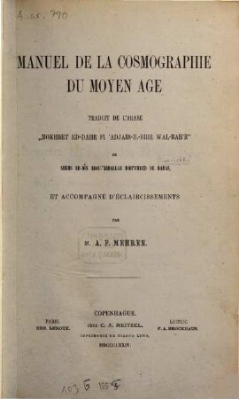 Manuel de la cosmographie du moyen âge