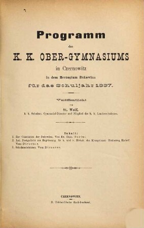 Programm des K.K. Ober-Gymnasiums in Czernowitz in dem Herzogthum Bukowina : veröffentlicht am Schlusse des Schuljahres .... 1886/87