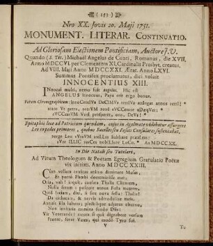 Nro XX. Jovis 20. Maji 1751.