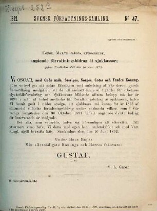 Svensk författningssamling. 1892, Nr. 47