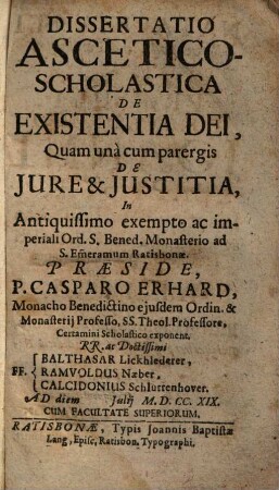 Dissertatio Ascetico-Scholastica De Existentia Dei