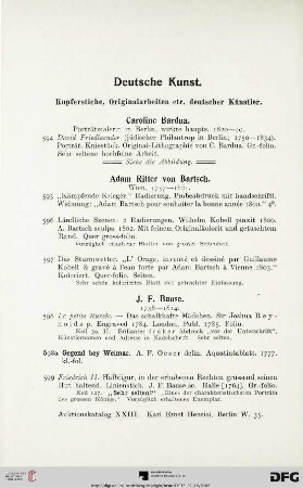 Deutsche Kunst. Kupferstiche, Originalarbeiten etc. deutscher Künstler (Nr. 594-832)