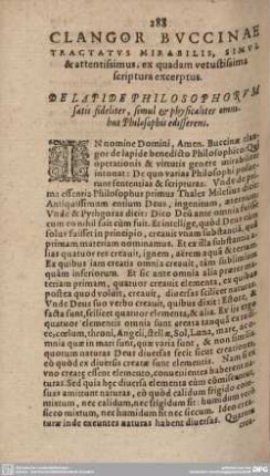 CLANGOR BUCCINAE TRACTATUS MIRABILIS, SIMUL & attentissimus, ex quadam vetustissima scriptura excerptus.