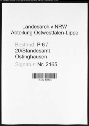 Sterberegister Standesamt Ostinghausen