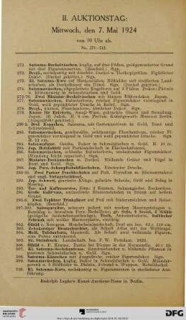 II. Auktionstag: Mittwoch, den 7. Mai 1924 von 10 Uhr ab (Nr. 271-512)