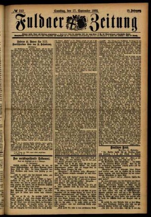 Ausgabe vom Samstag, den 17. September 1892.