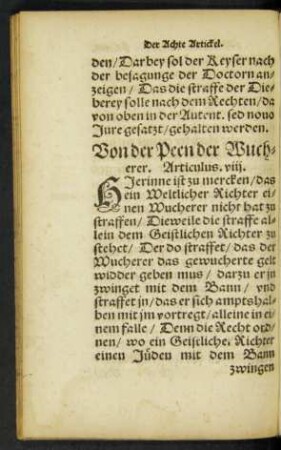 Von der Peen der Wucherer. Articulus. viii.