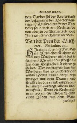 Von der Peen der Wucherer. Articulus. viii.