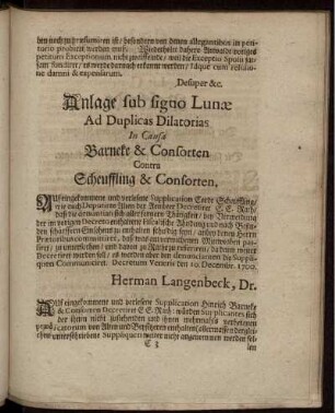 Anlage sub signo Lunae Ad Duplicas Dilatorias ...
