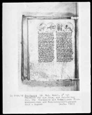 Chorbuch für die Prim — Kalendarische Textseite der Monate Juli und August, Folio 33verso