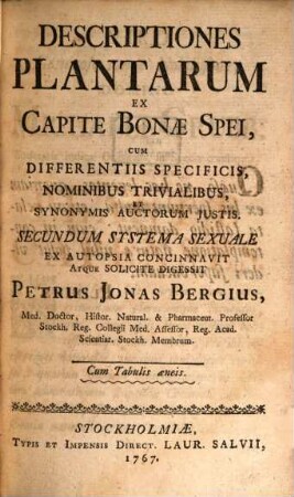 Descriptiones plantarum ex capite bonae spei : cum tabulis aeneis