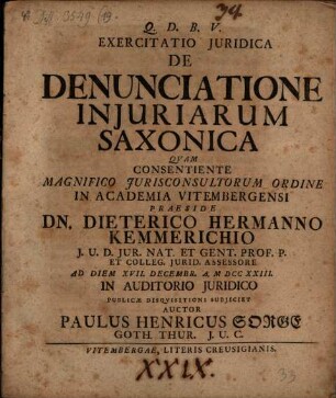 Exercitatio iur. de denunciatione iniuriarum Saxonica