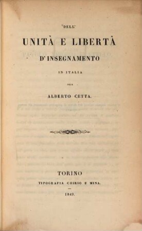 Dell'unità e libertà d'insegnamento in Italia