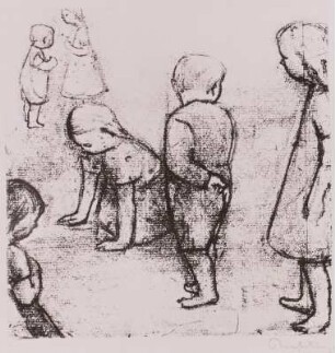 Fünf stehende Kinder und ein kniendes