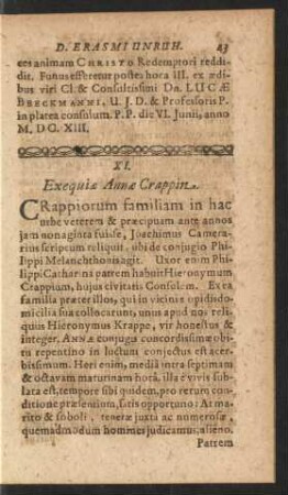 XI. Exequiae Annae Crappin.