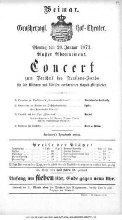 Concert zum Vortheil des Pensions-Fonds für die Witwen und Waisen verstorbener Kapell-Mitglieder