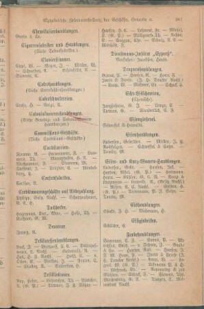 Echt-Wäschereien. Eisengießerei. Eisenhandlungen. Eisen- und Kurz-Waaren-Handlungen. Eishandlungen. Essigfabriken. Farbehandlungen. [Färbereien. Feilenhauer. Fettwaaren-Handlungen. Fisch-Handlungen. Flaschenbiergeschäfte. Fouragehändler. Fournierhandlungen. Friseure. Friseurinnen. Fuhrleute.]