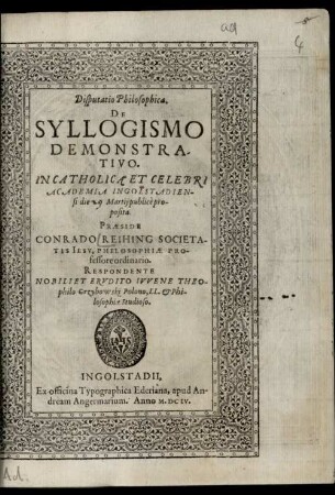 Disputatio Philosophica de syllogismo demonstrativo
