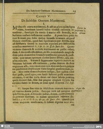 Caput V. De Subsidiis Onerum Matrimonii