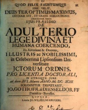 De Adulterio Lege Divina Et Humana Coercendo
