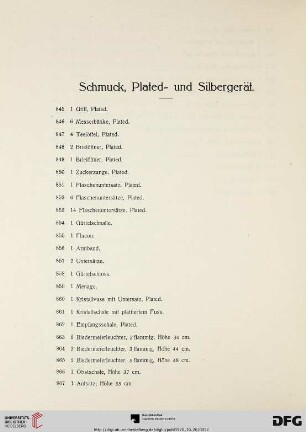 Schmuck, Plated- und Silbergerät (Nr. 845-964)