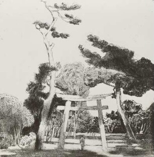Gartenszene in Japan : Gartenszene in Japan. Farbradierung; 20 x 20 cm (1900; E. Orlik). Dresden: Kupferstich-Kabinett 1905-37, K. II 206, NJA 54/75747