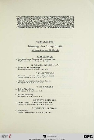 Versteigerung: Dienstag, den 21. April 1914 (Nr. 1-264)