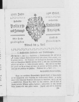 15tes Stück, Ausgabe vom 9. April 1777
