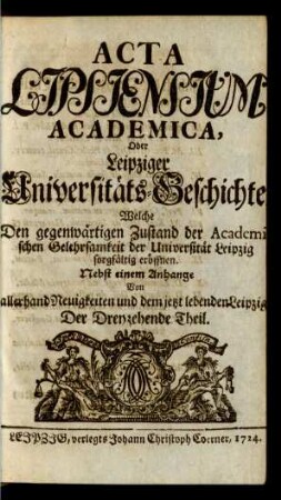 Der Dreyzehende Theil: Acta Lipsiensium academica