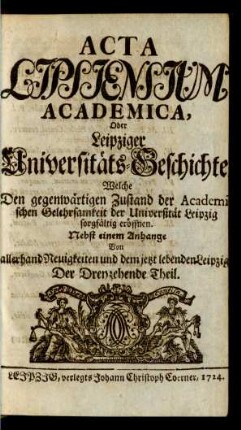 Der Dreyzehende Theil: Acta Lipsiensium academica