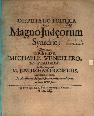 Disp. polit. de magno Iudaeorum synedrio