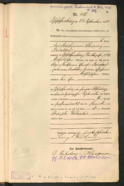 Standesamtsbuch der Stadt Aschaffenburg: Geburten 365/1900 - 184/1901