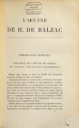 L' oeuvre de H. de Balzac : Étude litteraire et philosophique sur La comd́ie humaine
