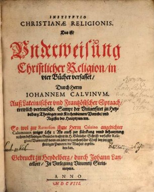 Institutio christianae Religionis : d.i. Underweysung