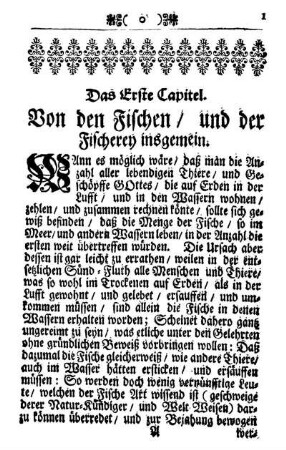 Das Erste Capitel. Von den Fischen/ und der Fischerey insgemein.