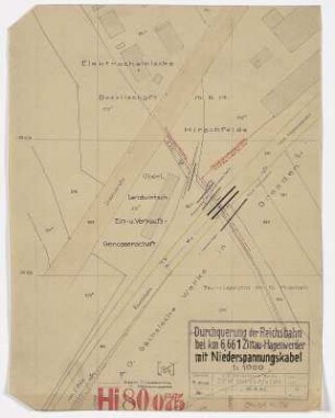 Durchquerung der Reichsbahn bei km 6,661 Zittau-Hagenwerder mit Niederspannungskabel