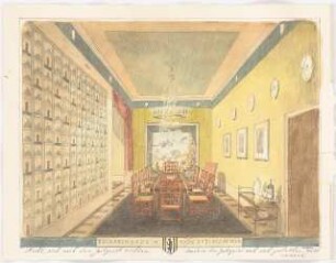 Landhaus, Nyon (Haus Baer): Perspektivische Ansicht (Innenraum: Speizezimmer)