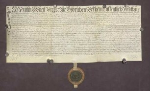 Gültverschreibung des Paul Wüst, Bürger zu Göbrichen, über zehn Pfund Pfennig Hauptgut, für das er jährlich zehn Schilling Pfennig an die geistliche Verwaltung zu Pforzheim zahlt.