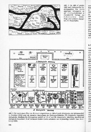 Ca. 400 qm großer, 1892 nach ökologischen Gesichtspunkten von Stelz angelegter Schulgarten an der Liebig-Realschule in Frankfurt/M.