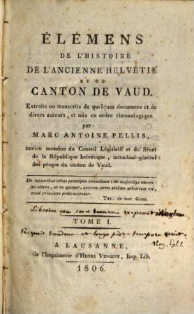 Élémens de l'histoire de l'ancienne Helvétie et du Canton de Vaud, 1
