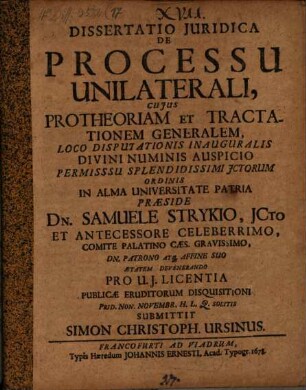 Dissertatio Juridica De Processu Unilaterali