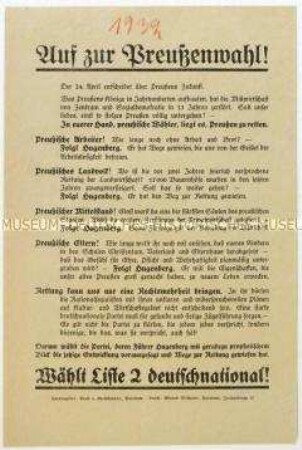 Aufruf der Deutschnationalen Volkspartei zur preußischen Landtagswahl 1932