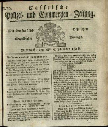 Nr. 75, Mittwoch, den 18ten September 1816