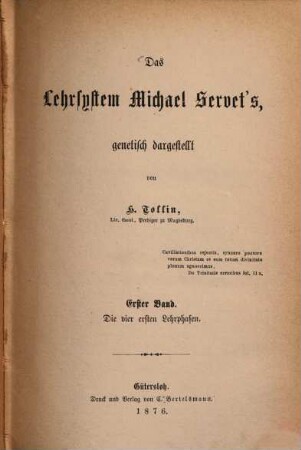 Das Lehrsystem Michael Servet's, genetisch dargestellt von, 1