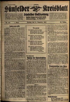 Erste Ausgabe vom Freitag, den 31. Dezember 1937.