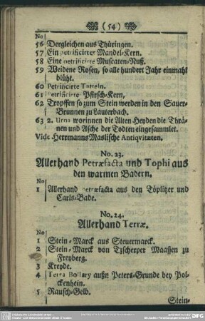 No. 23. Allerhand Petraefacta und Tophi aus den warmen Badern