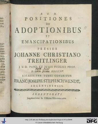 Positiones De Adoptionibus Et Emancipationibus