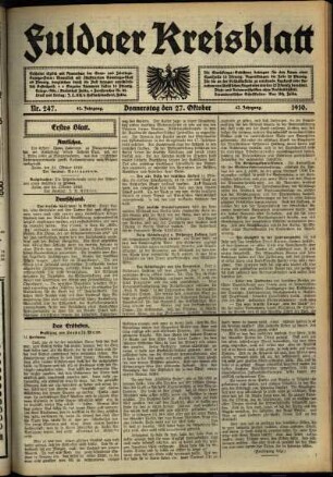 Erste Ausgabe vom Donnerstag, den 27. Oktober 1910.