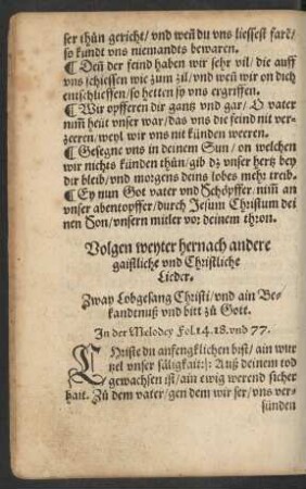 Volgen weyter hernach andere gaistliche und Christliche Lieder.
